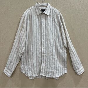 Toscano Mens Sz XL Shirt Light Blue Stripe Linen Long Sleeve Button Up Casual